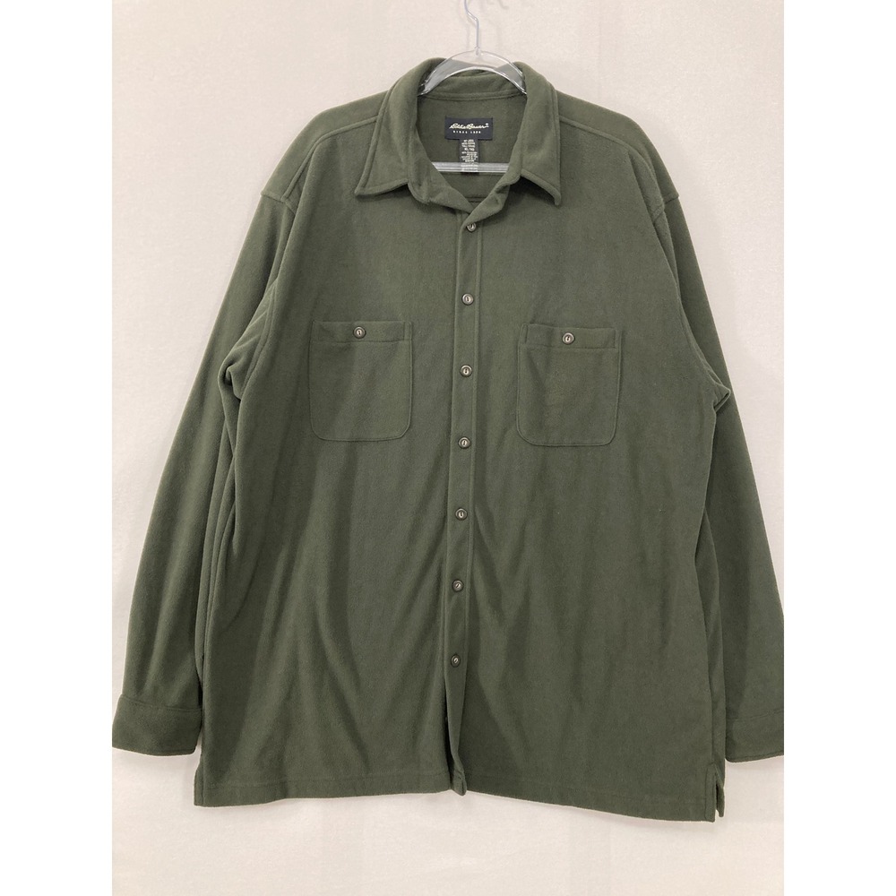 Eddie Bauer Fleece Shirt XL Tall Green Button Down Long Sleeve Outdoor Hiking
